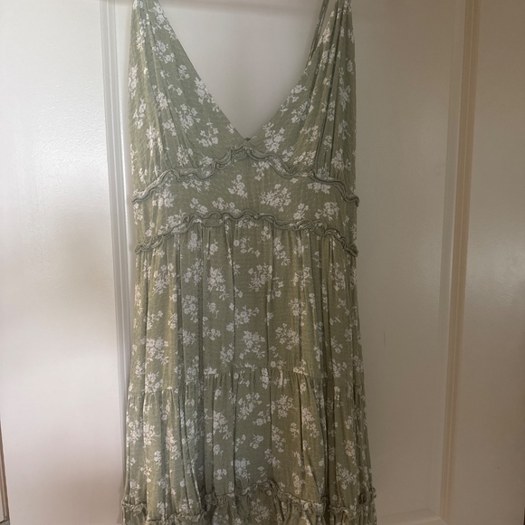 Lulus Happy Vibes Sage Green Floral Print Ruffled Babydoll Dress - Size XS - Picture 2 of 2